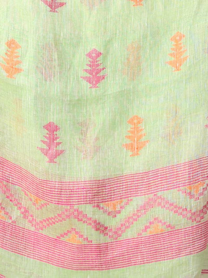 Comely Pista Handloom Cotton Silk Saree With Quintessential Blouse Piece