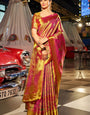 Flattering Golden Kanjivaram Silk Saree With Elegant Blouse Piece