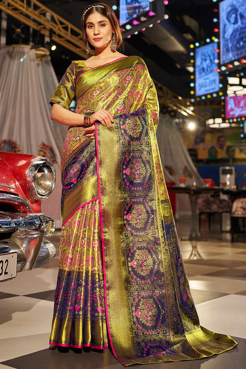 Load image into Gallery viewer, Dazzling Mehndi Kanjivaram Silk Saree With Energetic Blouse Piece
