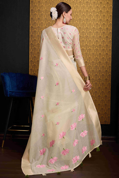 Snappy Beige Cotton Silk Saree With Lovely Blouse Piece