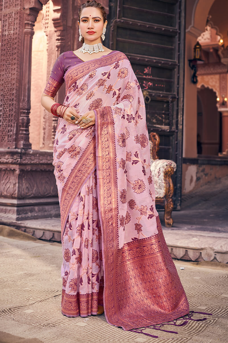 Demesne Lavender Organza Silk Saree With Lassitude Blouse Piece