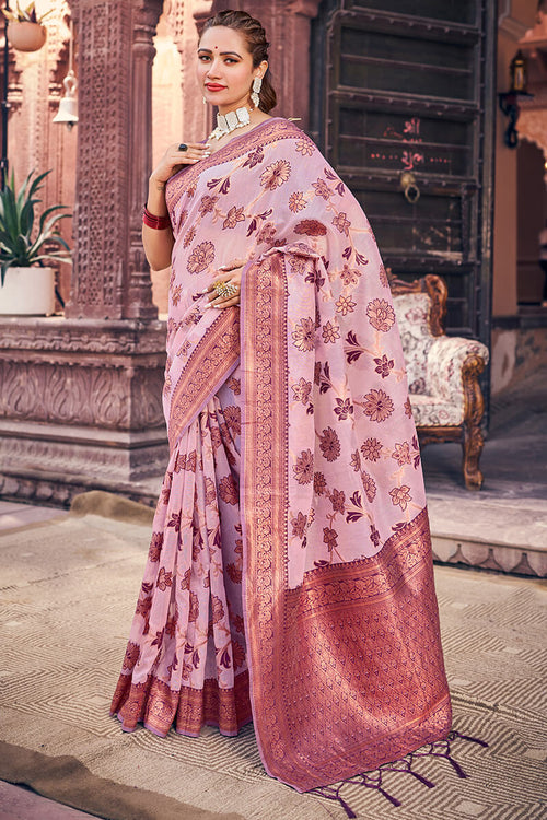 Load image into Gallery viewer, Demesne Lavender Organza Silk Saree With Lassitude Blouse Piece
