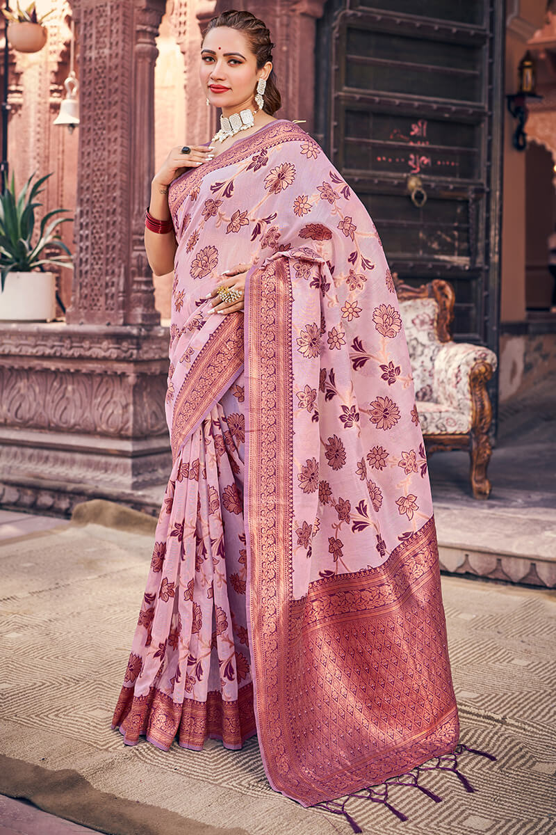 Demesne Lavender Organza Silk Saree With Lassitude Blouse Piece