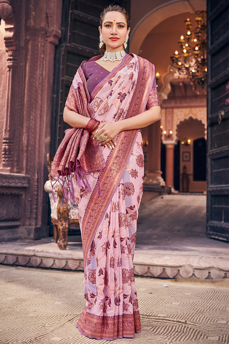 Demesne Lavender Organza Silk Saree With Lassitude Blouse Piece