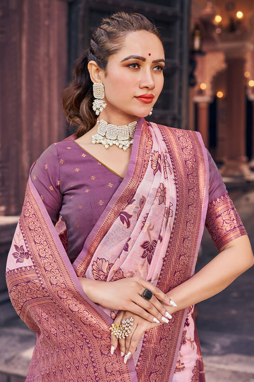 Load image into Gallery viewer, Demesne Lavender Organza Silk Saree With Lassitude Blouse Piece
