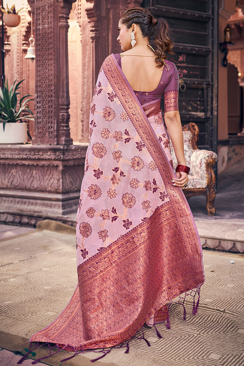 Demesne Lavender Organza Silk Saree With Lassitude Blouse Piece