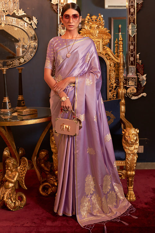 Load image into Gallery viewer, Exquisite Lavender Soft Banarasi Silk Saree With Devastating Blouse Piece
