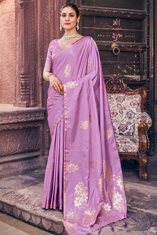 Load image into Gallery viewer, Magnificat Lavender Soft Banarasi Silk Saree With Confounding Blouse Piece
