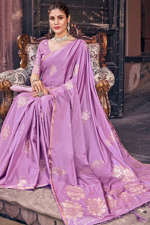 Load image into Gallery viewer, Magnificat Lavender Soft Banarasi Silk Saree With Confounding Blouse Piece
