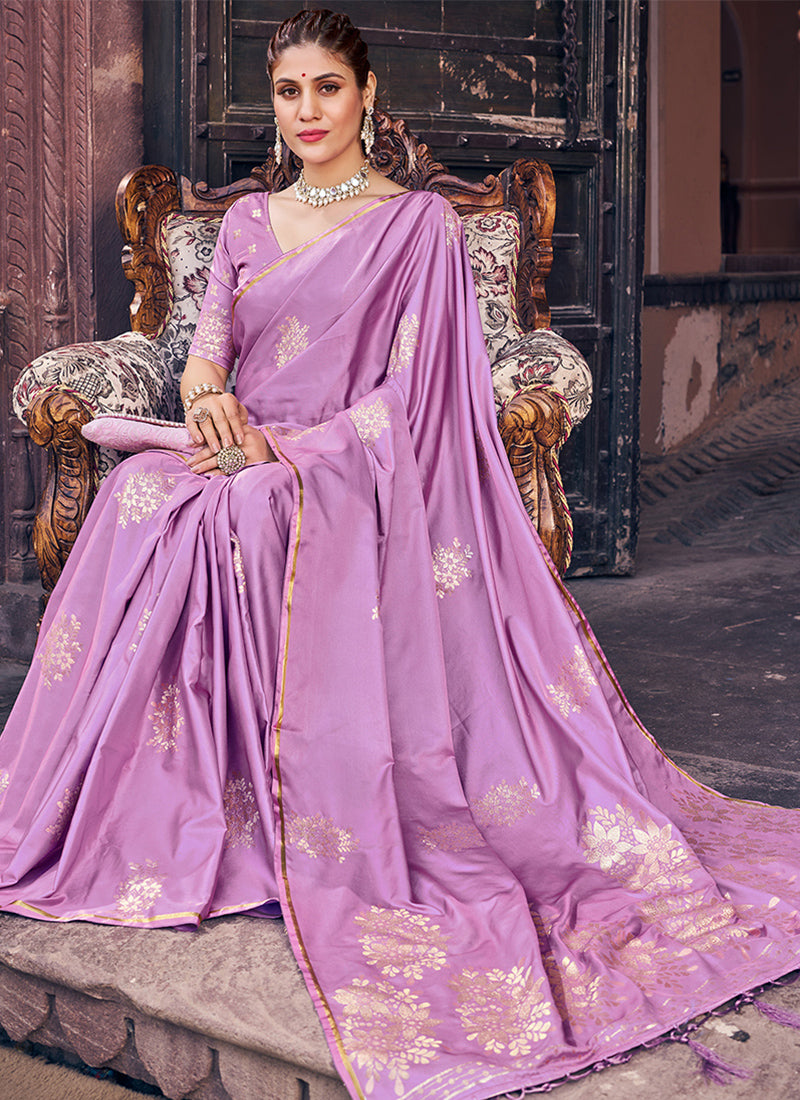 Magnificat Lavender Soft Banarasi Silk Saree With Confounding Blouse Piece