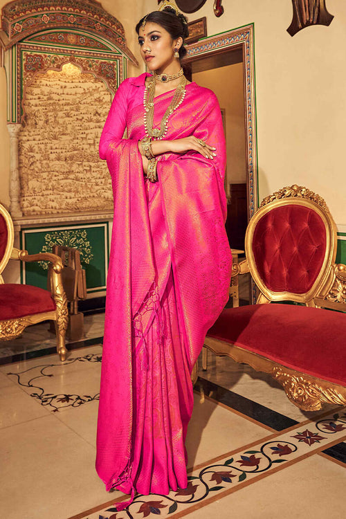 Load image into Gallery viewer, Embrocation Dark Pink Kanjivaram Silk Saree With Moiety Blouse Piece
