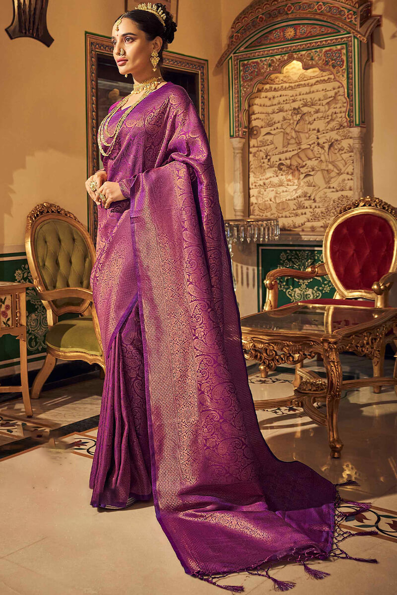 Buy Purple Kanjivaram Saree for Women Online from India's Luxury Designers  2023