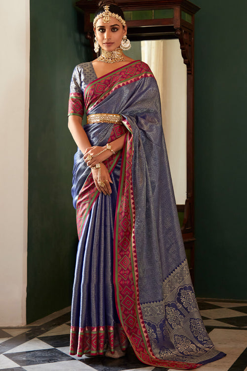 Load image into Gallery viewer, Lovely Blue Kanjivaram Silk Saree With Gorgeous Blouse Piece
