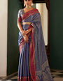 Lovely Blue Kanjivaram Silk Saree With Gorgeous Blouse Piece