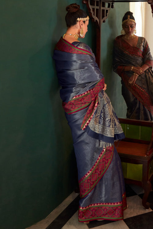 Load image into Gallery viewer, Lovely Blue Kanjivaram Silk Saree With Gorgeous Blouse Piece
