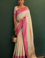 Capricious Beige Kanjivaram Silk Saree With Beautiful Blouse Piece