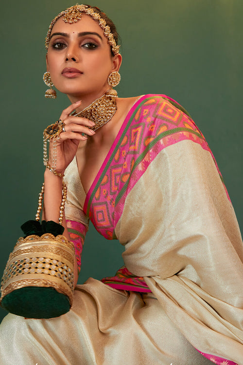 Load image into Gallery viewer, Capricious Beige Kanjivaram Silk Saree With Beautiful Blouse Piece
