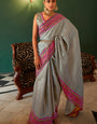 Engrossing Grey Kanjivaram Silk Saree With Hypnotic Blouse Piece