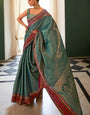 Blissful Rama Kanjivaram Silk Saree With Flameboyant Blouse Piece