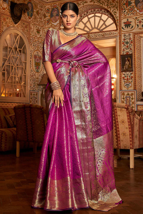 Load image into Gallery viewer, Innovative Purple Kanjivaram Silk Saree With Flattering Blouse Piece
