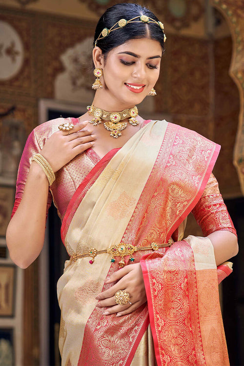 Load image into Gallery viewer, Lissome Beige Soft Banarasi Silk Saree With Petrichor Blouse Piece
