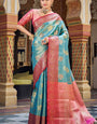 Vestigial Firozi Soft Banarasi Silk Saree With Incredible Blouse Piece