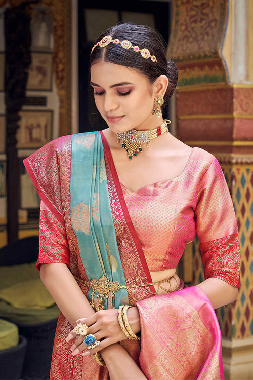 Load image into Gallery viewer, Vestigial Firozi Soft Banarasi Silk Saree With Incredible Blouse Piece
