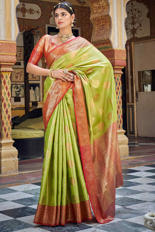 Parrot Green Banarasi Silk Saree – Zilikaa