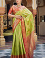 Amiable Parrot Green Soft Banarasi Silk Saree With Fragrant Blouse Piece