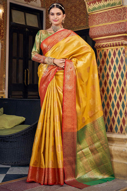 Load image into Gallery viewer, Imaginative Yellow Soft Banarasi Silk Saree With Improbable Blouse Piece
