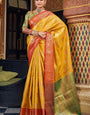 Imaginative Yellow Soft Banarasi Silk Saree With Improbable Blouse Piece