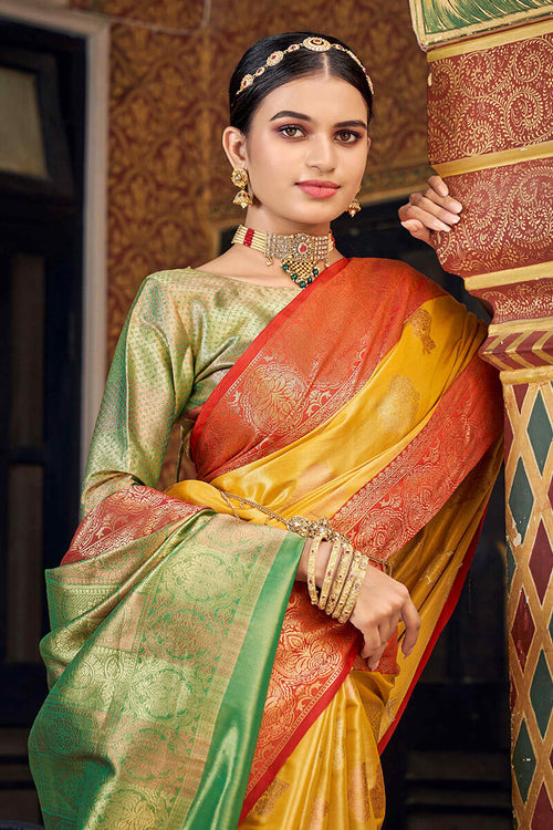 Load image into Gallery viewer, Imaginative Yellow Soft Banarasi Silk Saree With Improbable Blouse Piece
