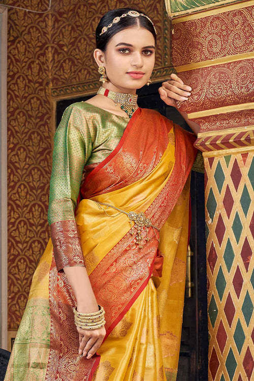 Load image into Gallery viewer, Imaginative Yellow Soft Banarasi Silk Saree With Improbable Blouse Piece
