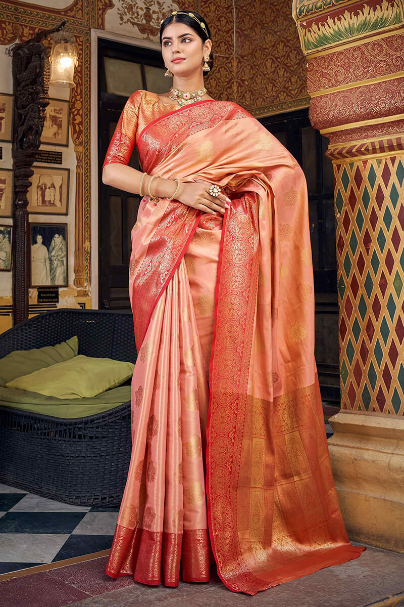 Supernal Light Pink Soft Banarasi Silk Saree With Elaborate Blouse Piece