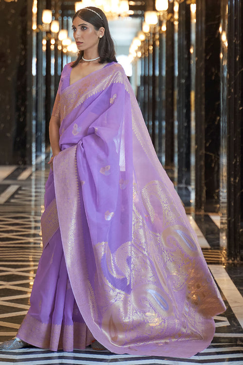 SOFT LAVENDER PURPLE GEORGETTE SILK DESIGNER SAREE WITH EMBROIDERED BL –  Zaribanaras global