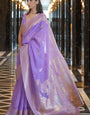 Trendy Lavender Cotton Silk Saree With Amazing Blouse Piece