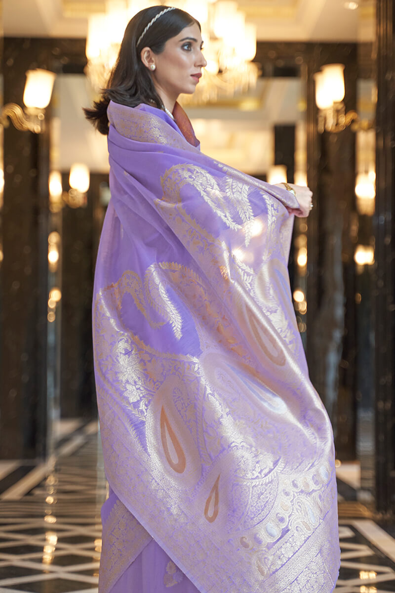 Trendy Lavender Cotton Silk Saree With Amazing Blouse Piece