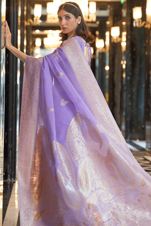 Load image into Gallery viewer, Trendy Lavender Cotton Silk Saree With Amazing Blouse Piece
