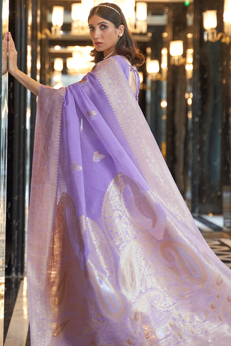 Trendy Lavender Cotton Silk Saree With Amazing Blouse Piece