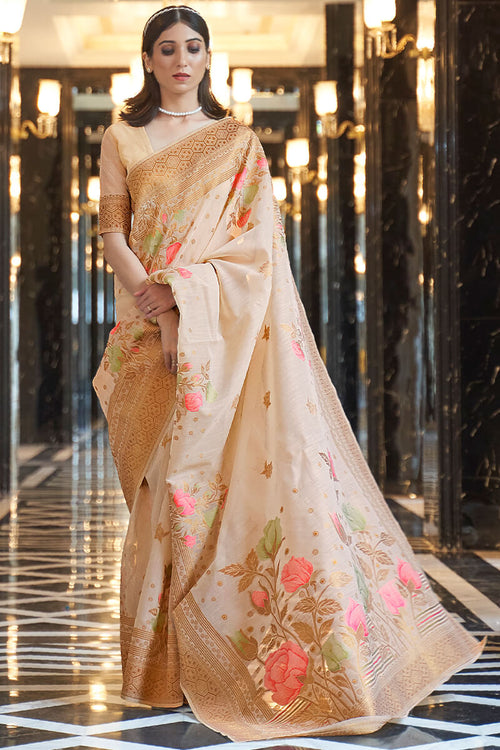 Load image into Gallery viewer, Energetic Beige Cotton Silk Saree With Refreshing Blouse Piece
