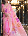 Staring Pink Cotton Silk Saree With Beautiful Blouse Piece