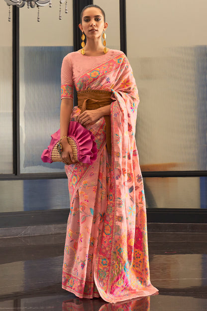 Wonderful Peach Cotton Silk Saree With Gratifying Blouse Piece