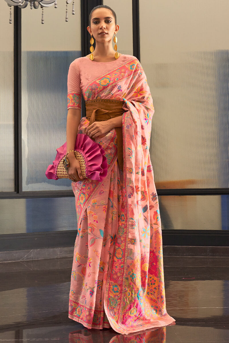 Wonderful Peach Cotton Silk Saree With Gratifying Blouse Piece