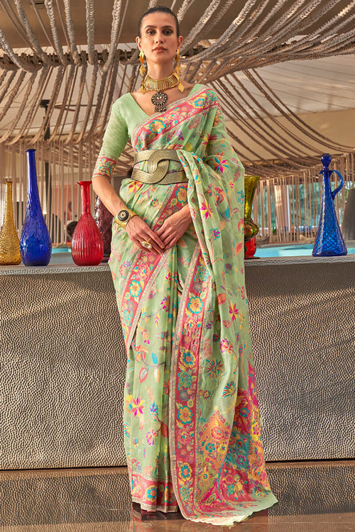 Load image into Gallery viewer, Outstanding Pista Cotton Silk Saree With Girlish Blouse Piece
