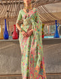 Outstanding Pista Cotton Silk Saree With Girlish Blouse Piece