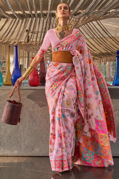 Breathtaking Pink Cotton Silk Saree With Ravishing Blouse Piece