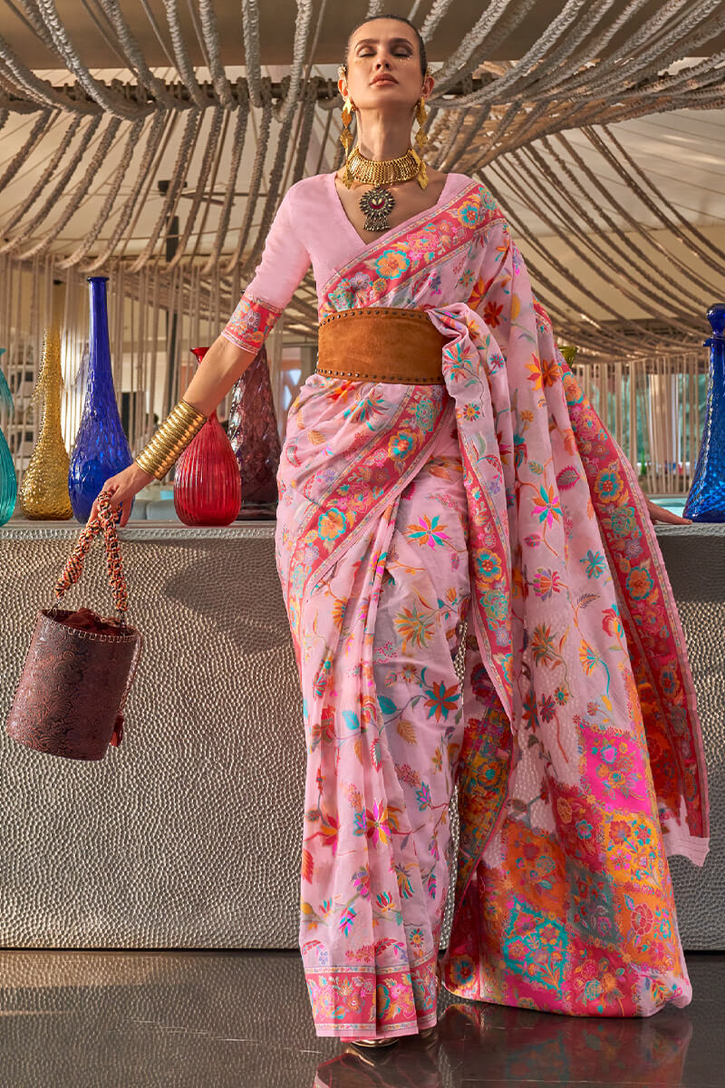 Breathtaking Pink Cotton Silk Saree With Ravishing Blouse Piece