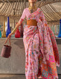 Breathtaking Pink Cotton Silk Saree With Ravishing Blouse Piece