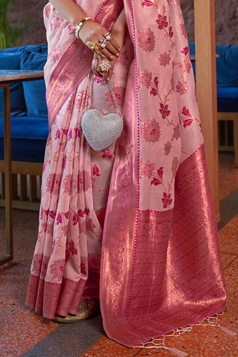 Ebullience Baby Pink Organza Silk Saree With Cynosure Blouse Piece