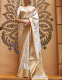 Dissemble White Kanjivaram Silk Saree With Embrocation Blouse Piece